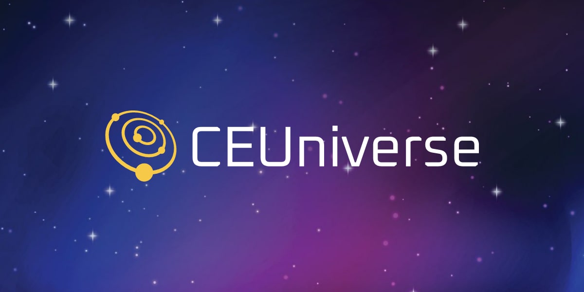 The CEUniverse logo showcases a stylized orbit graphic elegantly set against a starry backdrop, perfectly capturing the essence of cosmic exploration.