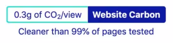 A logo promoting sustainability, showcasing the words 'co2 view website carbon cleaner than 99% of pages tested'.