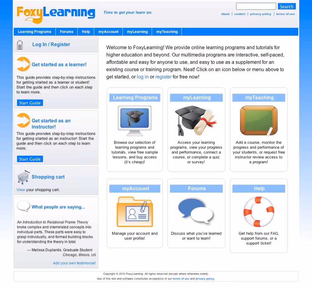 FoxyLearning homepage in 2010
